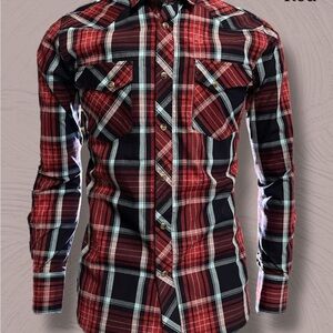 Ow boy Red and Black Casual Button Down Shirt with Western Style